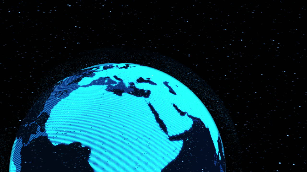 우주에서 디지털 지구 3d 도 회전은 네트워크 기술의 개념을 보여줍니다.