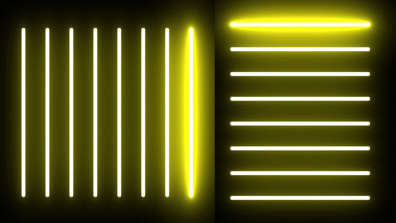 luces de neón futuristas en fondo de pared negra. parpadeo parpadeante coloridas líneas de neón luz. espectro multicolor animado en bucle luces fluorescentes brillantes. video 4k interfaz moderna