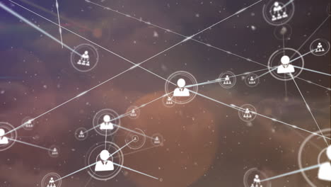animación de la red de conexiones con personas iconos sobre nubes fondo