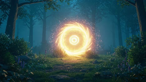 A Mystical Portal Shimmering with Sparkling Light in an Enchanted Forest, Surrounded by Lush Vegetation and Ethereal Ambiance Creating a Sense of Wonder and Adventure