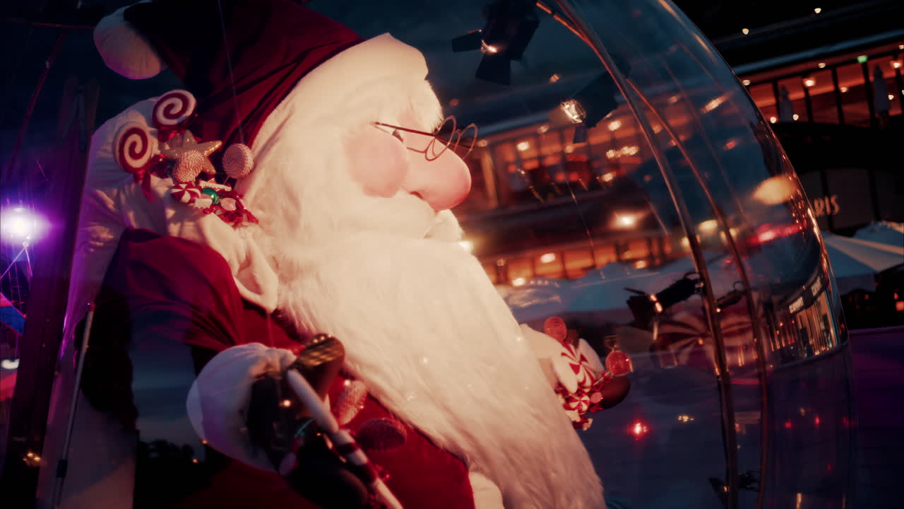Big Santa Claus decoration in the courtyard of the Monte Carlo Casino in the evening