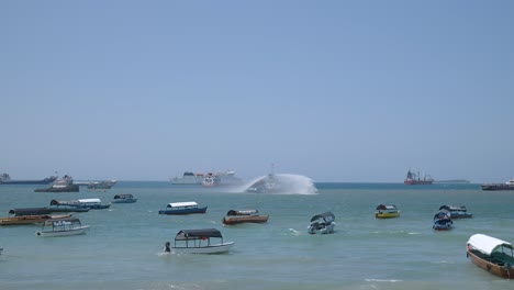 traditional boats moored at stone town harbour on the west coast of zanzibar tropical spice island