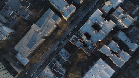 aerial view of residential buildings in manhattan's alphabet city. shot at sunrise in new york city.