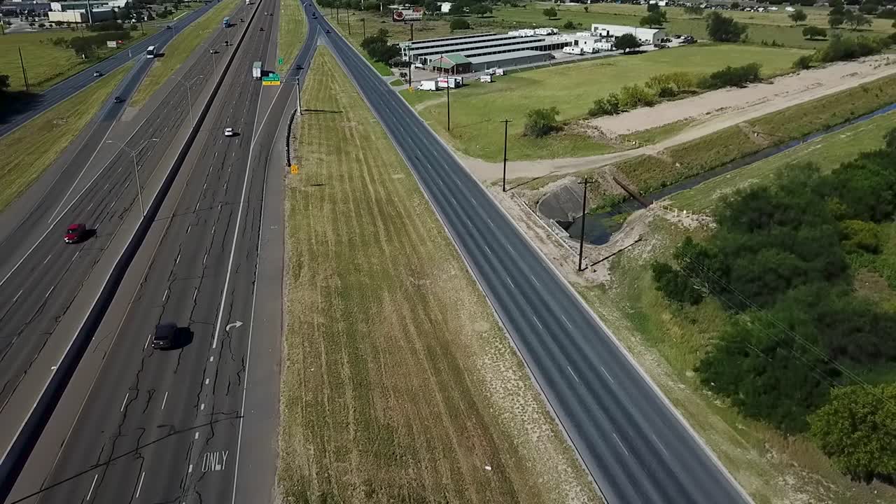Aerial View of a Highway and Surrounding Landscape