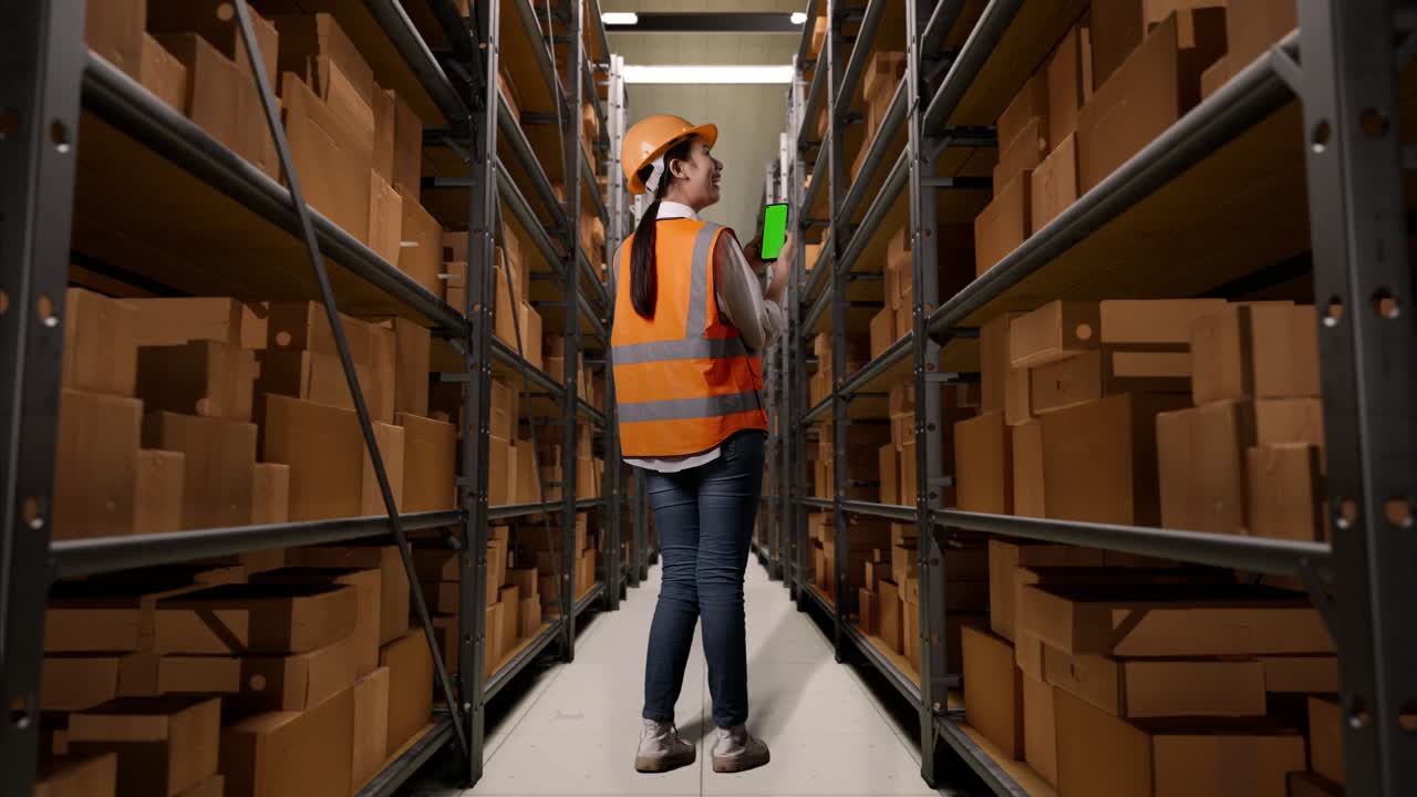 trabajador del almacén escaneando el inventario con un teléfono móvil