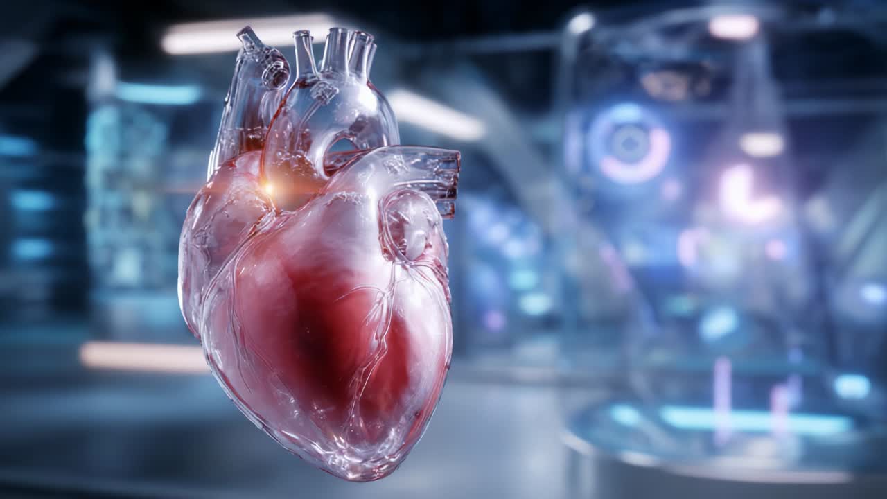 A Stunning 3D Visualization of a Human Heart Displayed in a Futuristic Medical Environment, Showcasing Intricate Anatomy and Vibrant Coloration with a Soft Glow Reflecting Advanced Medical Technology