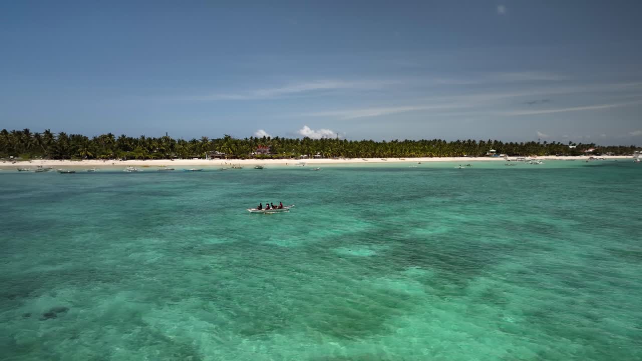 Aerial View of Tropical Beach with People in Boat