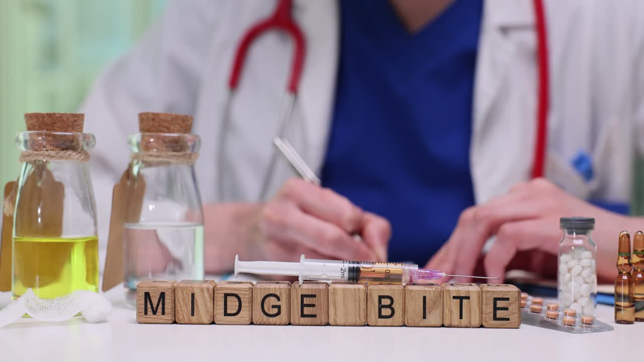 Medisinsk behandling for knottbitt med sprøyte og lege