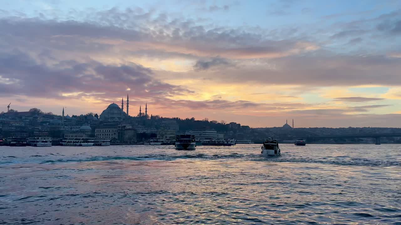 Bosphorus strait seen during sunset from Galata Bridge