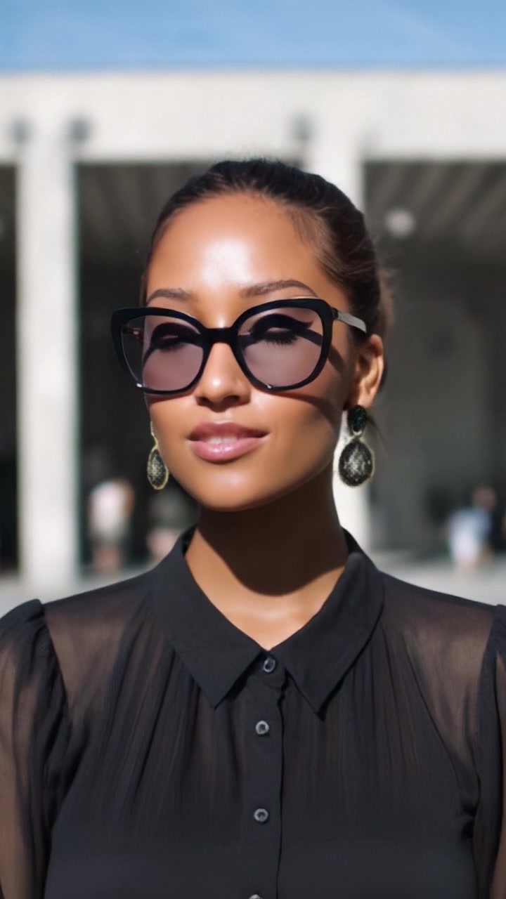 Stylish Young Woman in Sunglasses Enjoying Sunlight Outdoors