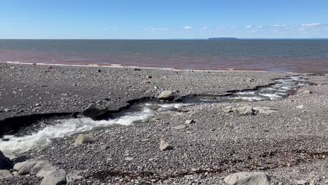 coastal erosion as freshwater river flows into atlantic ocean saltwater after rain storm