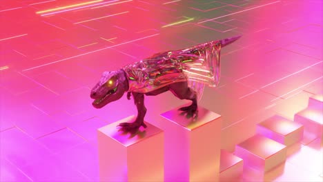 el t-rex futurista en una armadura de cristal de neón