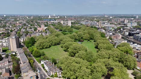 london fields east london park in summer drone,aerial
