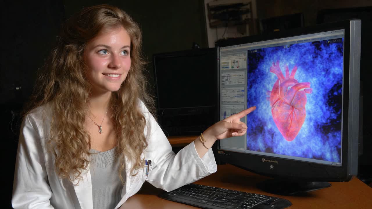 Engaging Healthcare Professional Demonstrating Heart Anatomy Through Computer Visualization in a Classroom or Laboratory Setting