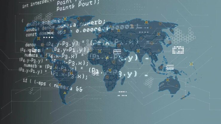 C++ code scrolling on transparent screen causing map fading and network nodes animating to monitor