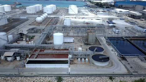 aerial top view of waste water treatment system in industrial estate.