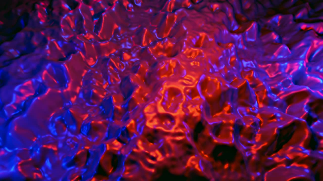 Stylish 3D Abstract Animation Color Wavy Smooth Wall. Background motion graphic loop of Metallic fluid with red and blue light. 4K seamless loop Trendy Colorful Metallic Wavy Reflection Surface.