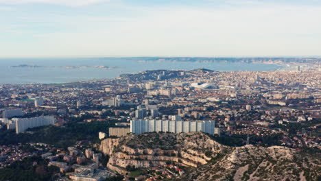 flying over super rouvière residence and revealing marseille city in france