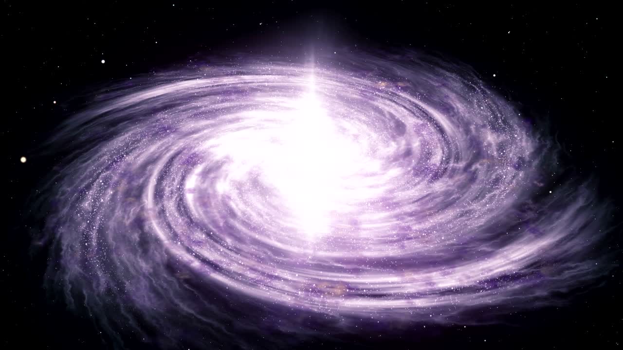 bucle sin costuras de la espiral de la vía láctea rotación de la galaxia llena de estrellas y nebulosas