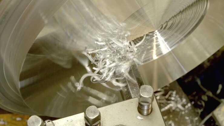 Lathe - turning and machining of an aluminum workpiece