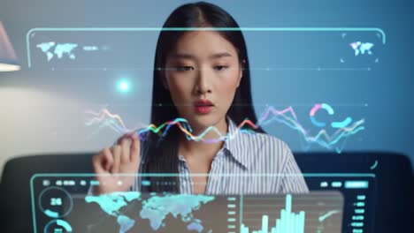 a focused analyst interpreting complex data visualizations with precision and insight, harnessing technology to drive informed decisions in a digital workspace