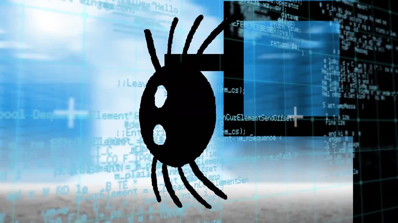 Animation of data processing over shapes on blue background