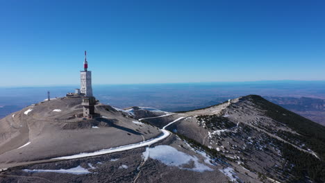 summit of the mont ventoux aerial shot sunny day france vaucluse weather station