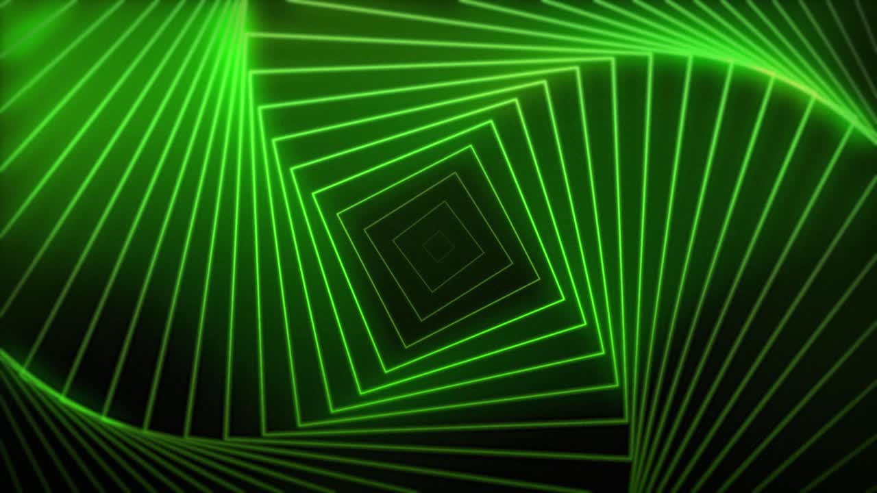 Neon radio wave flowing lines square shapes 3D animation on gradient dark background motion graphics dynamic abstract vibrant colour green lime