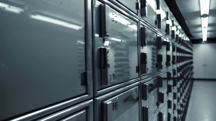 Rows of Metal Lockers in a Secure Facility
