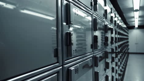 rows of metal lockers in a secure facility