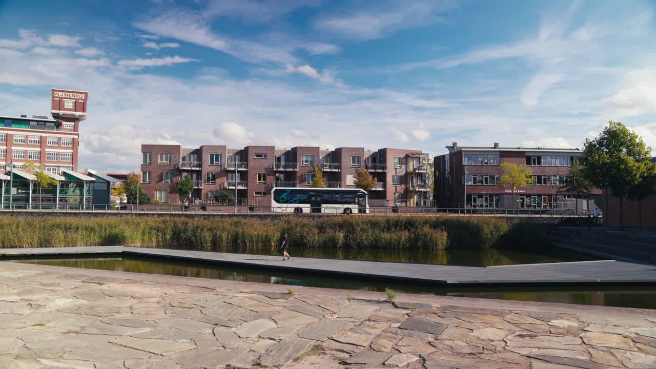 Modern Apartment Buildings by a Canal in a City