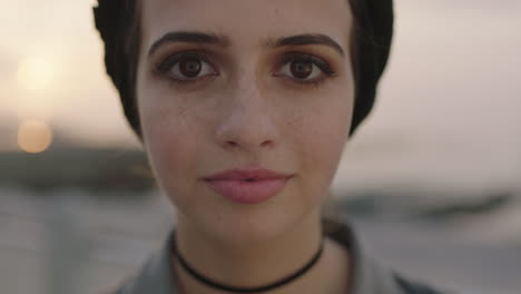 close up portrait of young girl with big beautiful eyes looking innocent