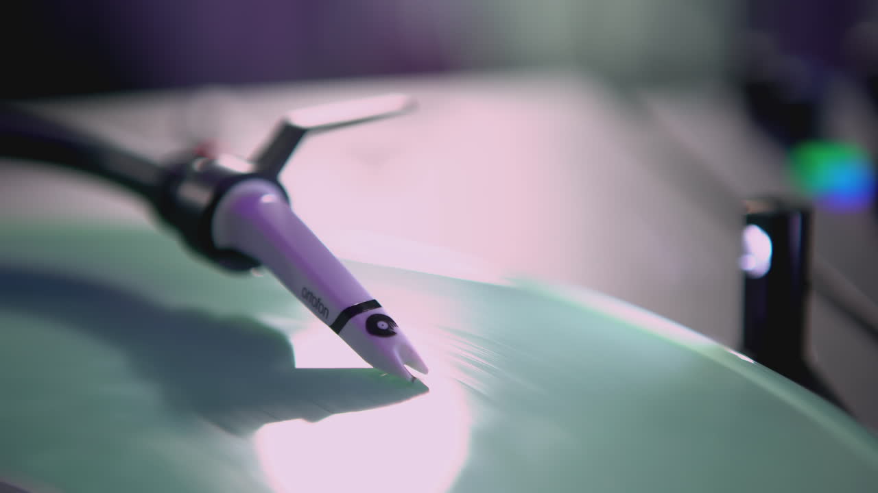 Close-up of a turntable playing a vinyl record