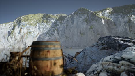 wooden-barrels-with-sea-fish-at-the-sand-beach