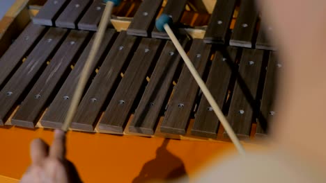 un primer plano de un músico tocando el xilófono.