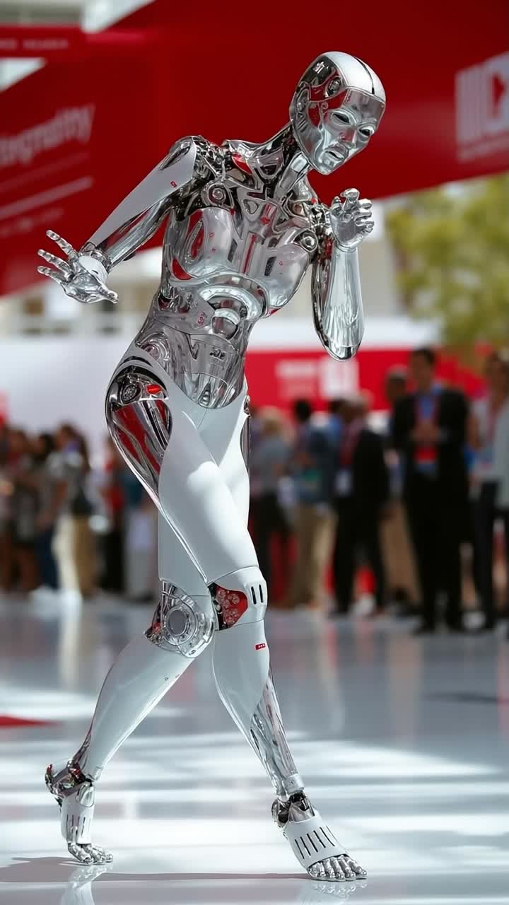 Humanoid Robot Performing Dance Moves on Exhibition Floor