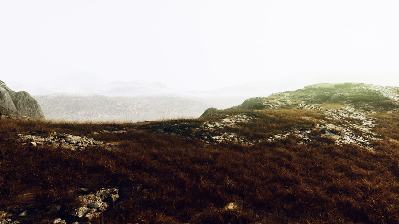 piedras cubiertas de hierba y musgo bajo el cielo brillante de nepal
