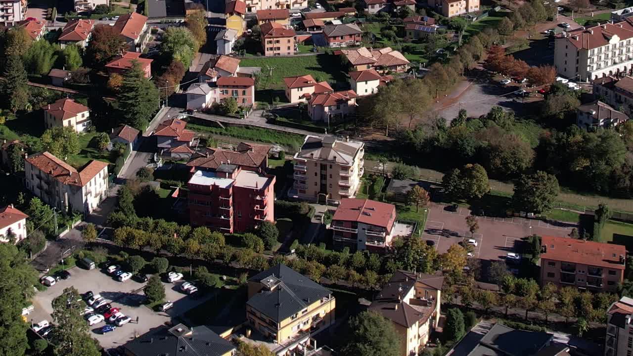 Stunning aerial view of residential area in the Italian Alps