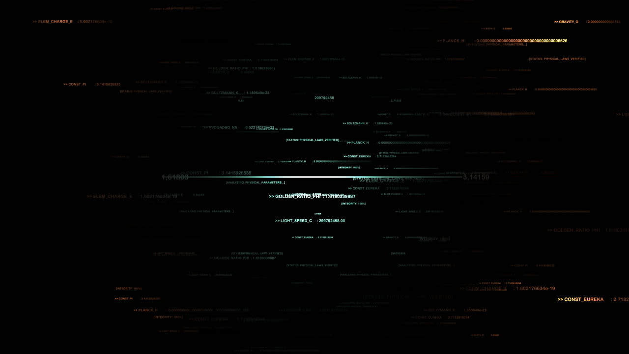 Sophisticated information display featuring scientific constants for AI and deep space documentaries. Perfect for physics research and high-tech content