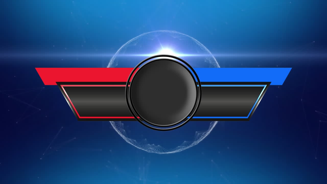 animación de una tableta negra moviéndose con banderas azules y rojas sobre un fondo azul con luz en movimiento