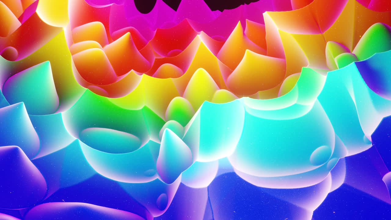 스트루드 또는 디스플레이스 파동으로 아름다운 추상적인 3d 표면은 루프로 변환됩니다. 무지개 그라디언트: 달함이나 마말라드와 같은 부드러운 매트 재료, 가운 내부 빛, 모핑 표면에서 반이는.