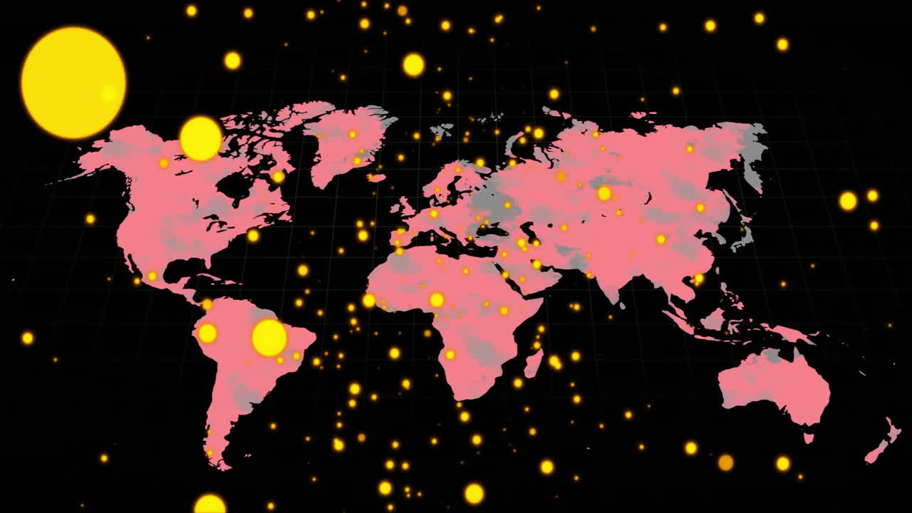 animación de puntos amarillos sobre el mapa del mundo