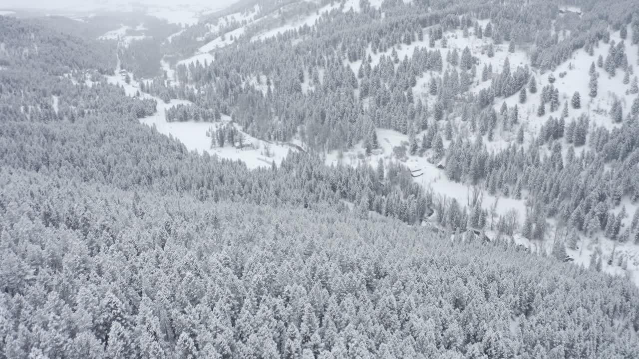 Flying over a trailhead the morning after a big snowstorm