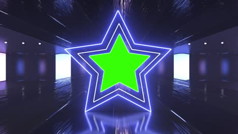 túnel creativo abstracto y pantalla verde modelo de cartelera del canal alfa. neón, bares y tecnología de led púrpura azul, ciencia ficción, renderizado cyberpunk futurista en 3d con marco en blanco.