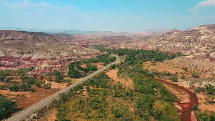 Road View To Bentonite Hills Near Hanksville, Utah, USA