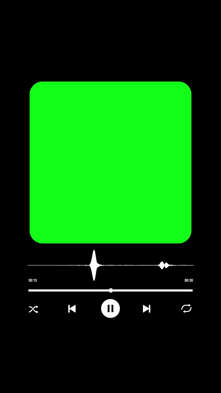 Animated Music Player Interface with Green Screen and Audio Waveform