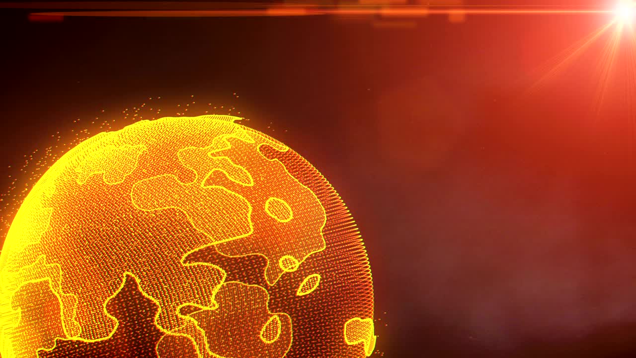 지구는 오렌지색 태양 플레어와 함께 회전합니다.