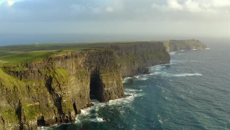 Cliffs-of-Moher,-stunning-colour-at-sunset.-Aerial