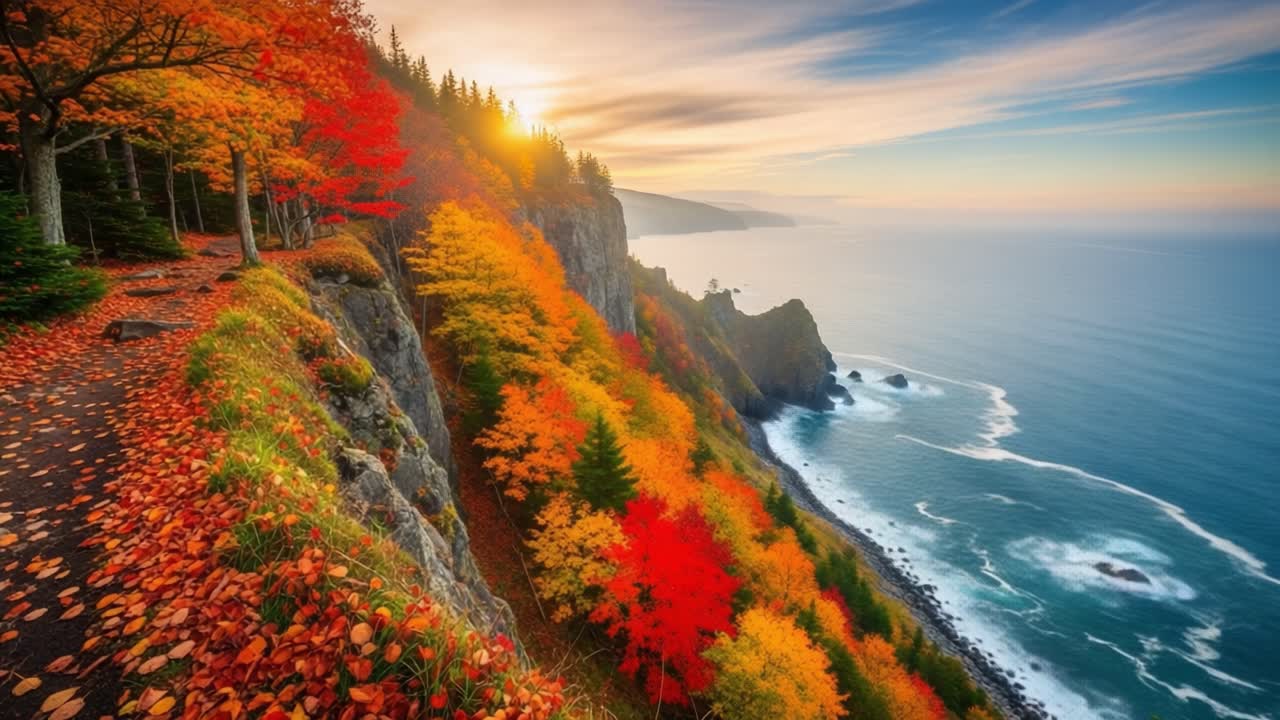 Breathtaking Autumn Landscape Overlooking a Serene Coastal Cliff with ...