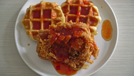 homemade-fried-chicken-with-waffle-and-spicy-sauce